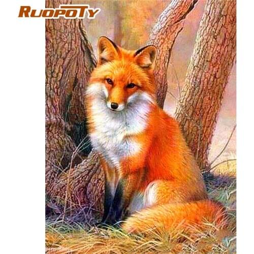 CHENISTORY Painting By Numbers Red Fox Acrylic Paint Canvas Unique Gift For Adult Kids HandPainted Art Work Home Wall Decors