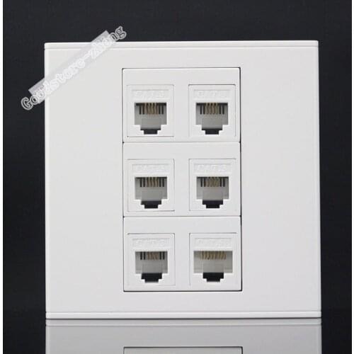 Wall Socket Plate 6 Ports 5 Port RJ11 Telephone Phone & 1 Port Cat5 Cat5e Network LAN Connector Panel Faceplate Wholesale Lots