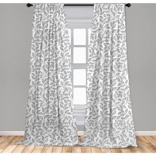 Leaves Window Curtains Hand Drawn Style Simple Minimalist Floral Rustic Country Life Inspiration Window Drapes with Rod Pocket