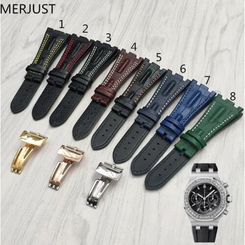 MERJUST Quality genuine leather watchband 28mm brown green blue black bracelet replacement leather watch strap for men for AP