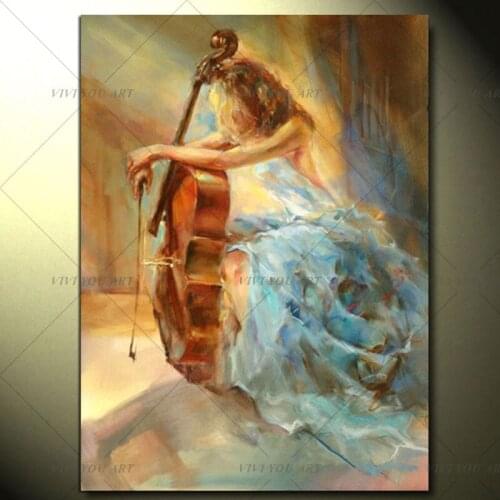 Handpainted oil painting on canvas modern 100% Best Art violin Girl oil painting original directly from art