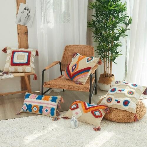 Handmade Geometric Embroidery Pillow Cover Orange Blue Dot Wave Cushion Cover Decorative Pillow Case Pillow Sham 45x45/30x50cm