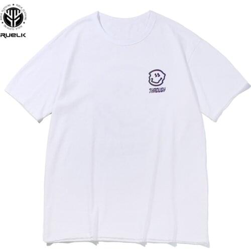 RUELK Cotton Short-Sleeved 2020 Summer New Round Neck Couple Tide Brand Reflective Stripe T-shirt Loose Cotton T-shirt M-2XL