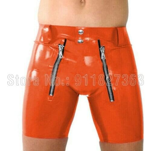 Sexy Latex Shorts Rubber Gummi Knee-length Sexy Double Zipper Short Hip Tight Pants Customized