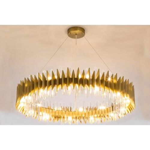 Post-modern stainless steel crystal chandelier creative personality light luxury villa model room designer living room
