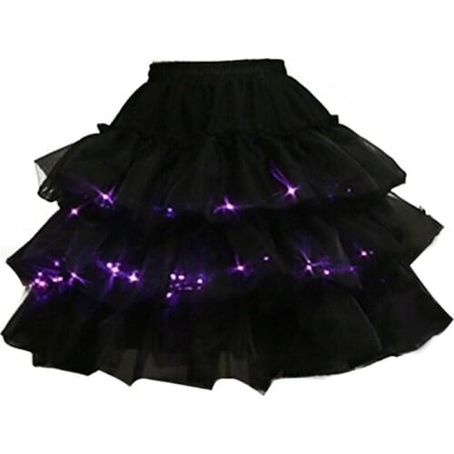 Lolita LED Luminous Short Petticoat Tutu Skirt Layered Tiered Puffy Ruffled Bustle Women Wedding Hoopless Underskirt