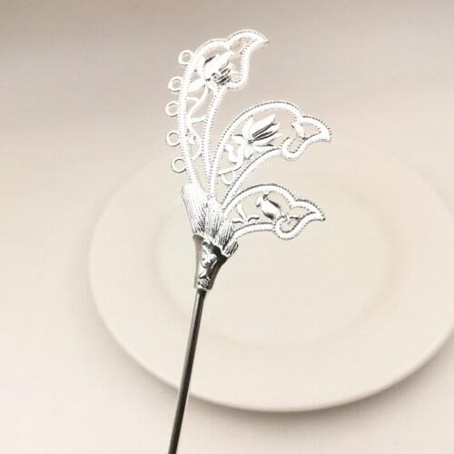 SIXTY TOWFISH 1 Piece DIY Jewelry Accessories Silver color Hair Accessories Material Flower Sheet 41*65 mm Alloy Hair Stick