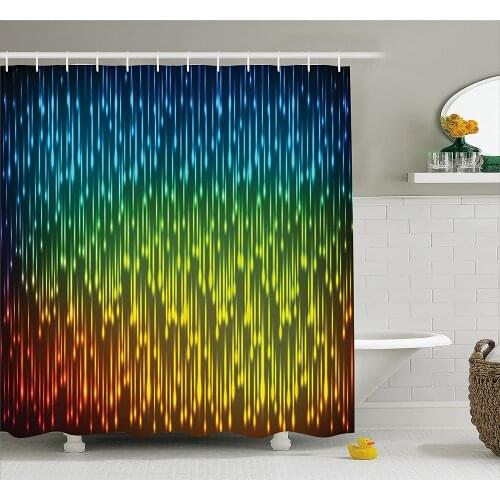 Farmhouse Shower Curtain Galaxy Universe Outer Space Inspired Technical Neon Rain Modern Artful Print Fabric Bathroom Decor