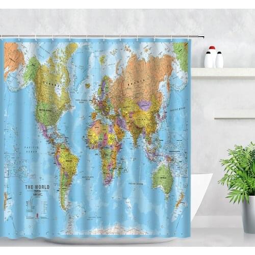 World Map Waterproof Shower Curtains Fabric Bathroom Decor Retro 3D Printing Modern Home Bathtub Screens Bath Curtain With Hooks