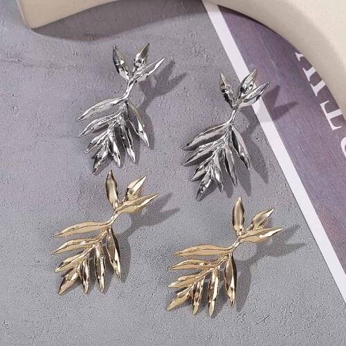 Statement Female Simple Gold Silver Color Metal Leaf Shape Drop Earrings For Women Fashion Hanging Earring Ladies Party Jewelry