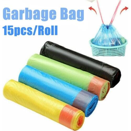 1 Roll Biodegradable Plastic Trash Bags Garbage Bag Storage Kitchen Garbage Box Household Disposable PE Drawstring Handles