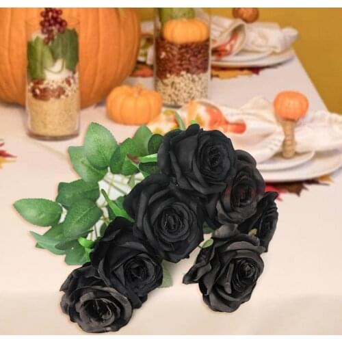 1Pc Fake Floral Plant Ornamental Artificial Rose Realistic Faux Silk Flower Simulation Flower Fake Black Floral Decor for Indoor