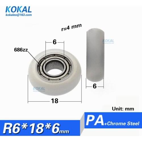 [R0618-6] 10PCS minsize micro 686zz 686 coated with PA Nylon sliding window roller wheel inner diameter 6mm round pulley 6X18X6