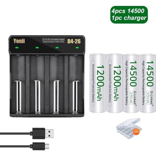 14500 Battery 3.7V 14500 Rechargeable li-ion Battery lithium li ion 14500 for Flashlight +charger for 14500 18650 battery