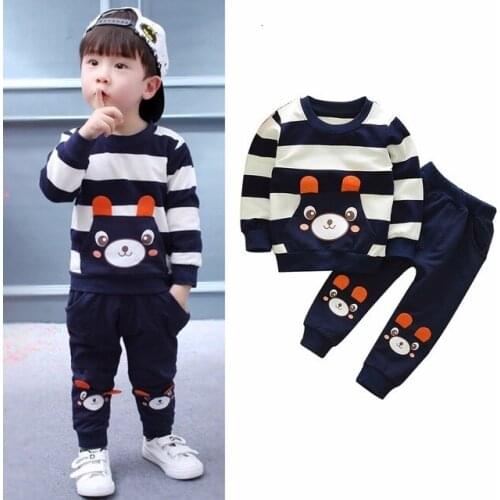 2018New Products Listed Spring and Autumn Baby Boys and Girls 0-2Years Long sleeved pure cotton 100% stripes Childrens 2PCS