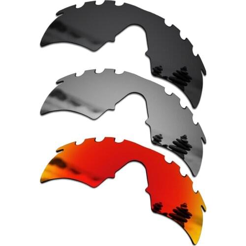 SmartVLT 3 Pieces Polarized Sunglasses Replacement Lenses for Oakley M Frame Hybrid Vented Black & Silver Titanium & Fire Red