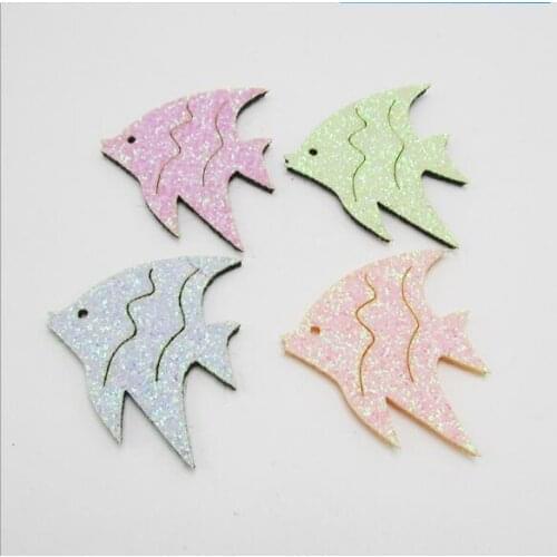 4cm 40pcs Glitter Fish Shape Children headwear Accessories Padded Appliques, DIY patches Baby Garment Accessories