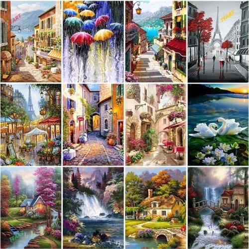 DIY 5D Diamond Painting Street Scenery Diamond Embroidery Cross Stitch Rhinestone Painting Mosaic Landscape Wall Art Home Decor