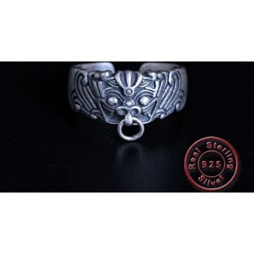 Amxiu Vintage Antique Silver Rings Adjustable Open Ring Handmade Animal Ring For Men Women Accessories Large Wide Ring Jewelry