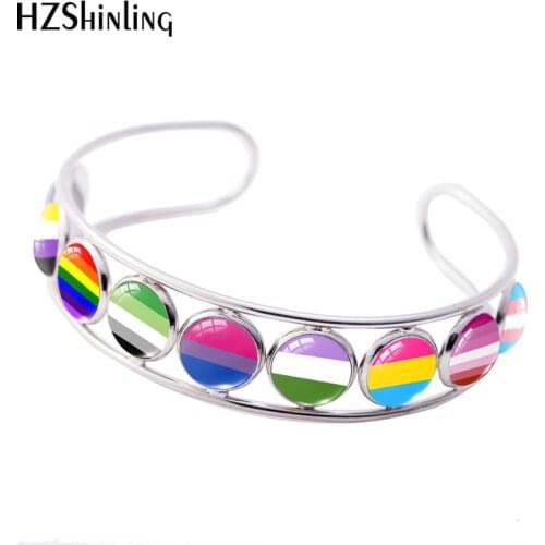 2019 New Bi Pride Flag Cuff Bracelet LBGT Bracelets Handmade Photo Glass Dome Cabochon Jewelry