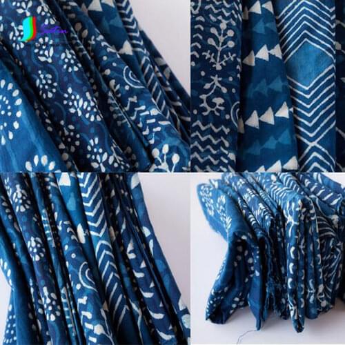 DIY Pure Hand-ethnic Indian Style Indian Woodcut Printing Snd Fyeing Blue Fye 7 In The Thin Models Width 110cm S106P