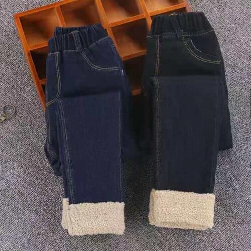 Girl Fleece Pants Kids Warm Jeans Trousers Winter Children Long Pants Thickened Casual Baby Denim Pants