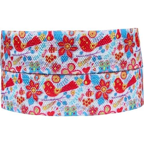 FLRA ElasticFree shipping shinny fold over elastic with flower print, heat transfer elastic ribbons