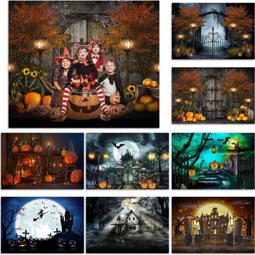 Halloween Backdrop Pumpkin Lantern Castle Forest Moon Tombstone Baby Photography Background For Photo Studio Photophone