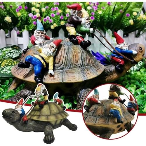 Resin Sculpture Garden Decoration Dwarf Riding Turtle Statue Sculpture Gnome Turtle Statues Decoration Home Decoration