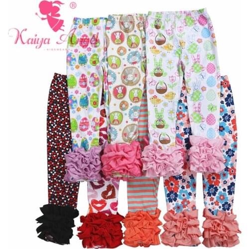 Kaiya Angel Easter Eggs Valentines Day True Heart Kids Leggings Infant Boutique Baby Pants Cotton Floral Girls Ruffles Pants
