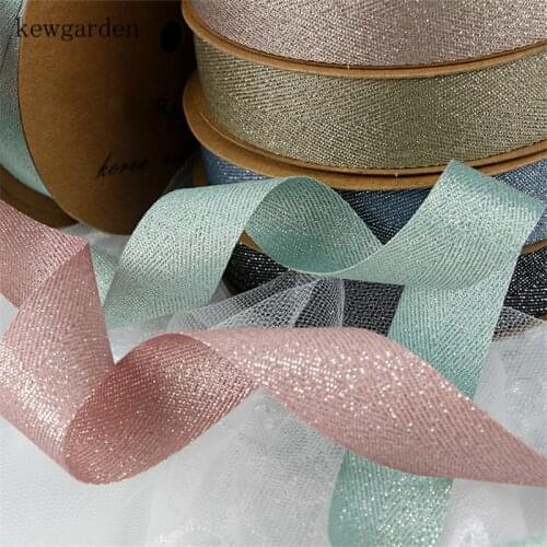 Kewgarden Handmade Tape Gold Silver Ribbons 1" 25mm DIY Bow Brooch Packing Satin Ribbon Accessories Double Face Riband 10 Yard
