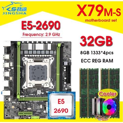 X79 Motherboard set with LGA2011 Xeon E5 2690 Processor 4x8GB=32GB 1333MHz DDR3 ECC REG memory and cpu Cooler NVME M.2 SSD Slot