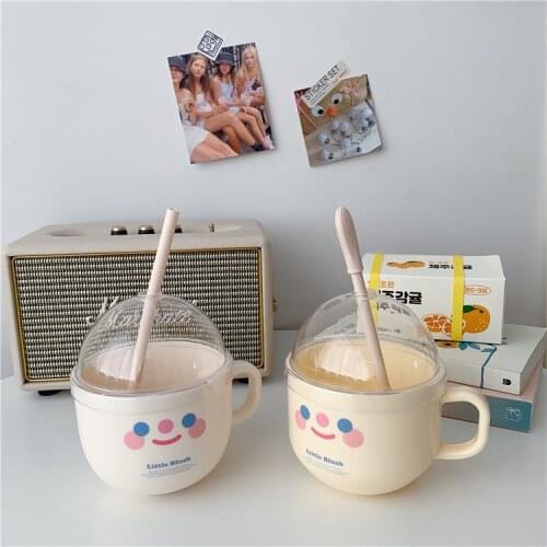 Korean Creative Straw Cup Plastic Mug Lovely Water Cup Breakfast Bowl Milk Cup Girl Cup