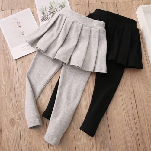Baby Girl Culottes Kids Solid Elastic Waist Skinny Pants Cotton Pleated Child Skirt Pants for Girl 2-7 Y Toddler Autumn Trousers