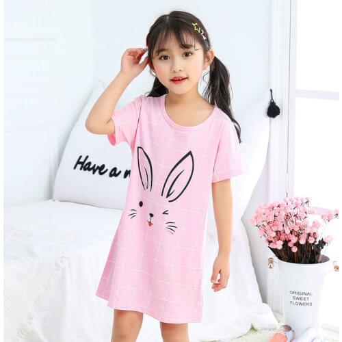 Summer Kids Pajamas Cotton Girls Nightgowns Cartoon Nightdress Baby Sleepwear Short-sleeve Nightwear Children Cute Clothes
