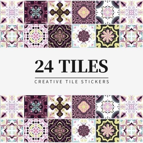 Purple Retro Pattern Matte Sticker Waterproof Non-slip Tile Decoration Film For Tiles /Floor in Kitchen Bathroom PVC Mural