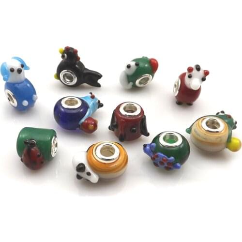 Fashion Animal Shape Glass Big Hole Beads For Pan Jewelry, Mixed European Beads Free Shipping (50pcs/lot)