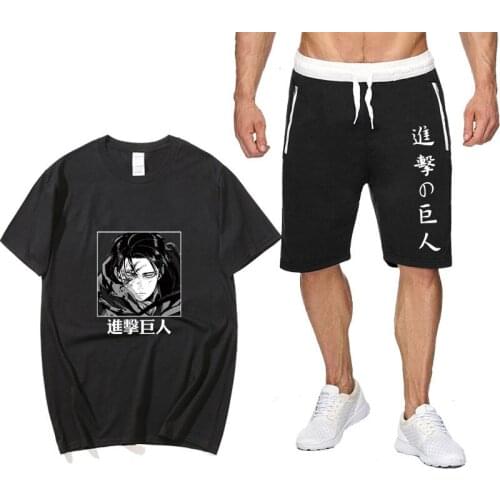 Summer mens sets Anime Attack On Titan cotton men women T-shirt Sports mens sets Shorts pantsuit Sets Casual Shorts