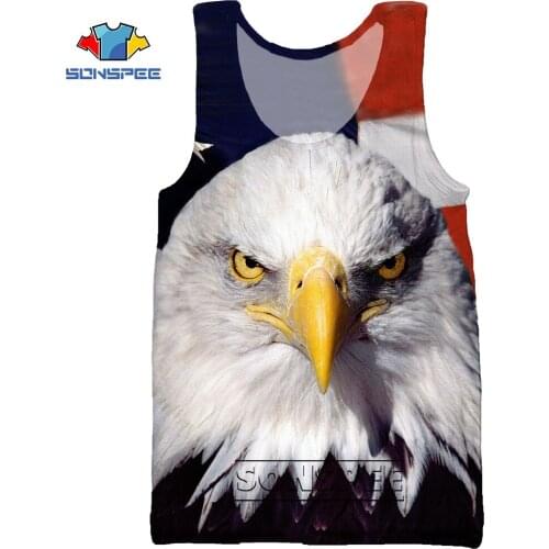 SONSPEE USA Bird Bald Eagle America Summer Beach 3D Print Mens Tank Tops Casual Bodybuilding Gym Muscle Sleeveless Large Vest