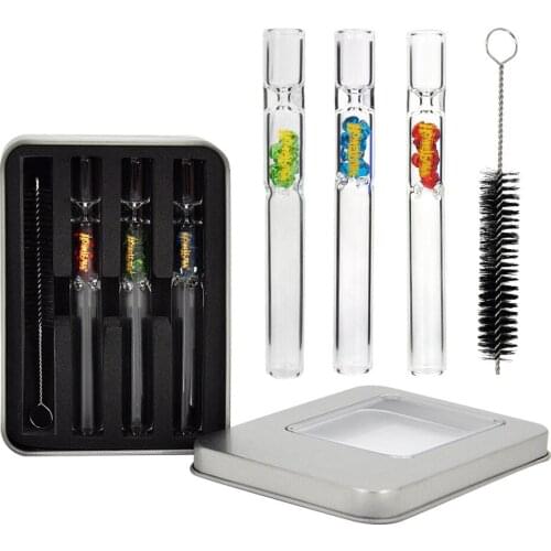 Color Diamond Glass Tobacco Pipe Kit with Filter Tube+Metal Tip Storage Case+Small Hookah Brush Combined Smoking Accessories