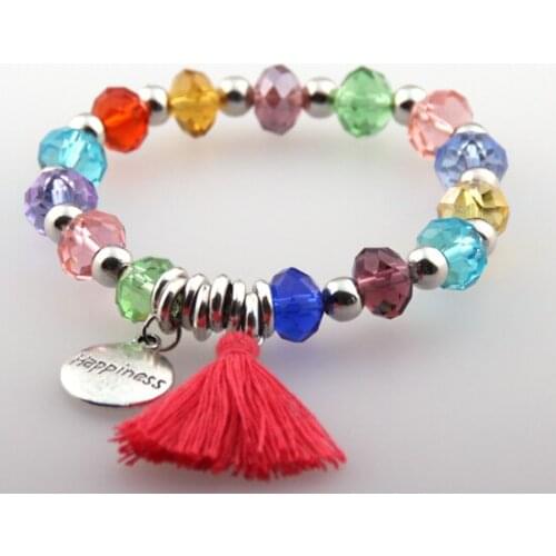 New Arrive Free Shipping 10mm facet crystal glass beads with tassel happiness charm bracelet gold beads ladies handwork bracelet