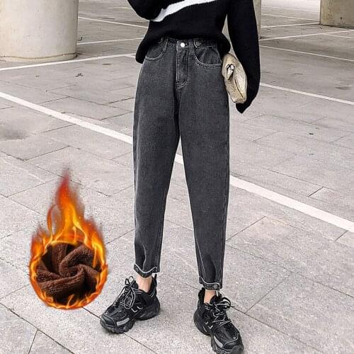 Varofi Autumn and winter with plush jeans high waist high harun daddy pants women thickened warm ankle-length pants y2k jeans