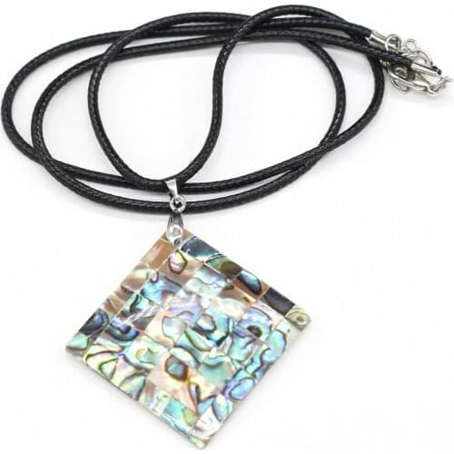 New Zealand Natural Colourful Abalone Shell Pendant Necklace Square Shape Ocean Style Necklaces Women Fashion Jewelry Gift