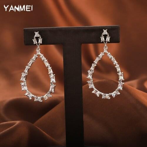 Hollow Geometric Water Drop Contour Ear Studs, Exquisite Transparent Zircon Dangling Ear Studs, Luxurious Temperament Jewelry