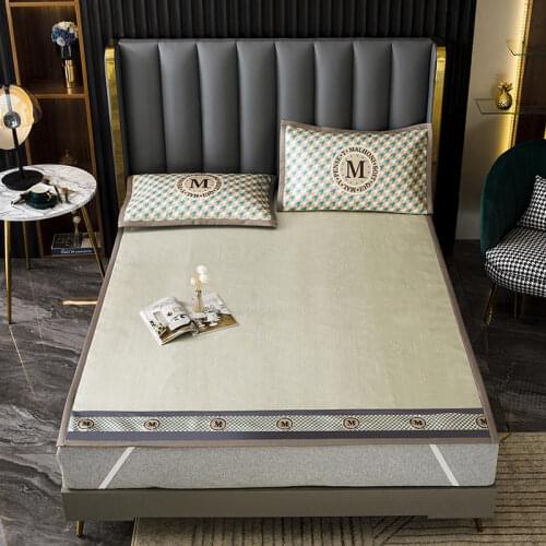 Houndstooth Fashion Woven Summer Mat Kit Includes Pillowcase at Home Non-Slip Breathable Mattress Cover