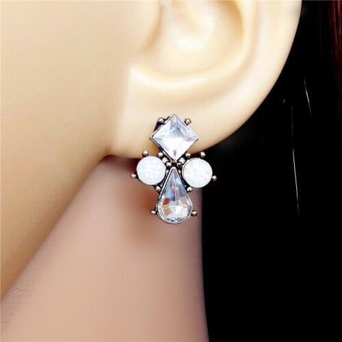 Korean Fashion Imitation Jewelry Retro Exquisite Bronze Alloy Acrylic Zircon Women Stud Earrings