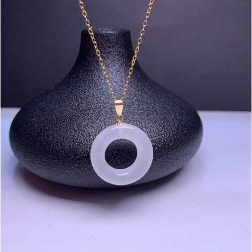 SHILOVEM 18k yellow gold natural white Jasper pendants Christmas Gift fine Jewelry plant wedding no necklace mymz1515839hby