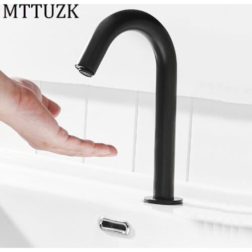 MTTUZK Deck Mounted Black Sensor Faucet Integrated type Automatic Sensor Tap Bathroom Wash Basin Touchless infrared Faucet