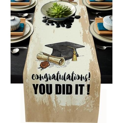 Graduation Bachelor Hat Vintage Rustic Table Runner Home Dining Room Decor Placemat Wedding Christmas Party Table Runners