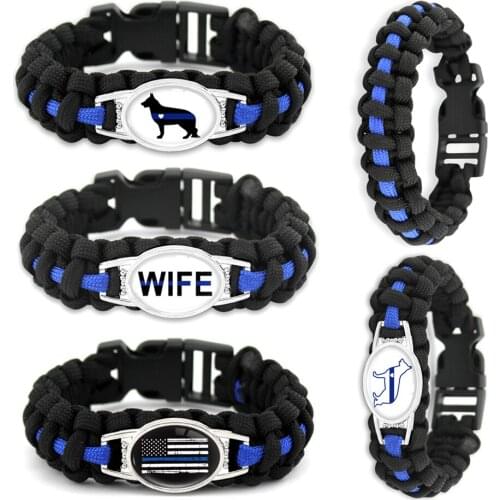 Thin Blue Line Back the Blue Mom Sister Wife Aunt Grandma Dad Son Daughter Survival Paracord Charm Bracelets Men Women Gift